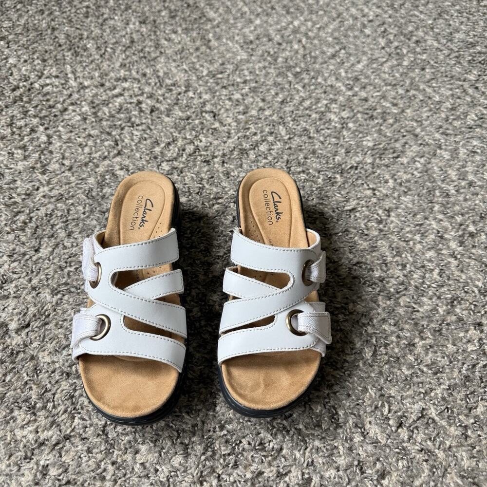 Clarks Merliah Karli Wedge Sandals Shoes White Leather Womens Size 5 Comfort